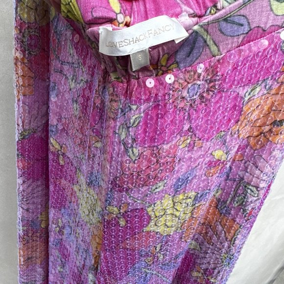 LoveShackFancy High Rise Flare Pants SZ S Purple Multi Floral in Sequins - Picture 3 of 4